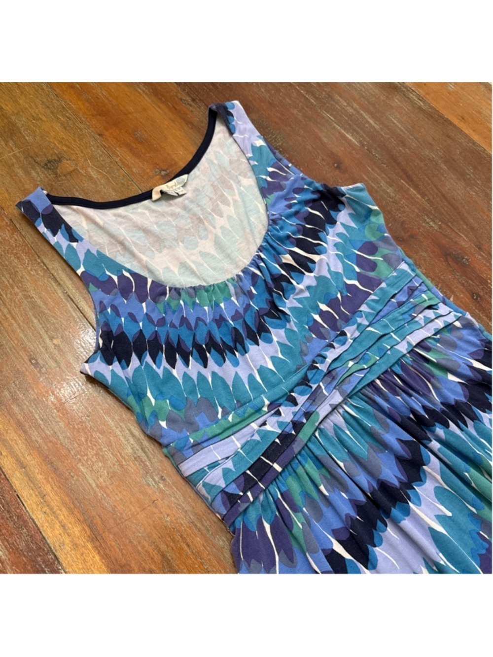 Boden Blue Green Abstract Scallop Print Sleeveless Maxi Dress Petite 4